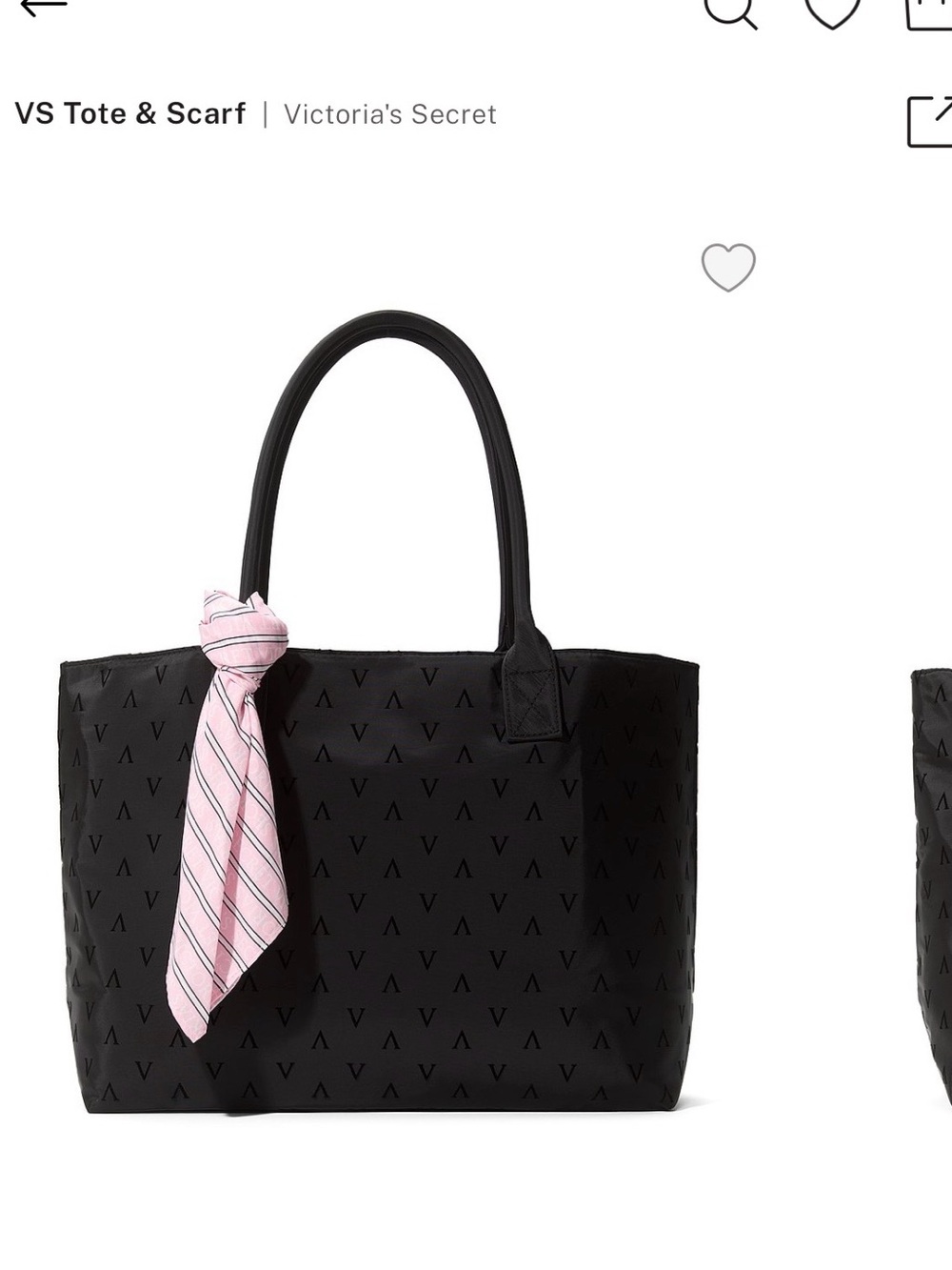 Victoria's Secret Black Tote with Pink Striped Scarf Accent